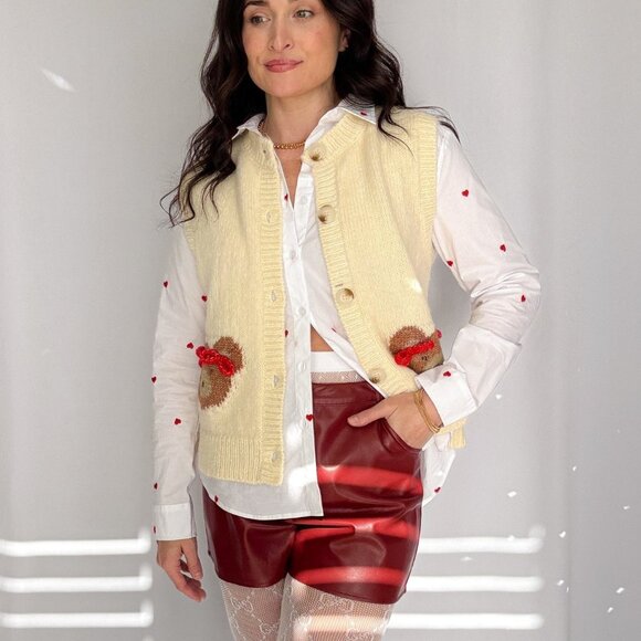 Sofie The Label | Teddy Bear Button Down Knit Vest | Cream - Picture 12 of 16